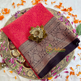 Red with Deep Purple Kora Muslin Saree-VS1709